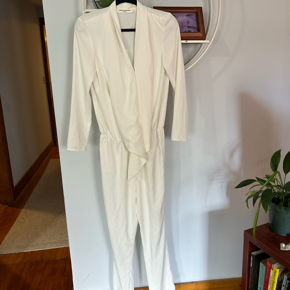 Amanda Uprichard Women's Small S Revolve White Ruffle Long Sleeve Jumper Romper